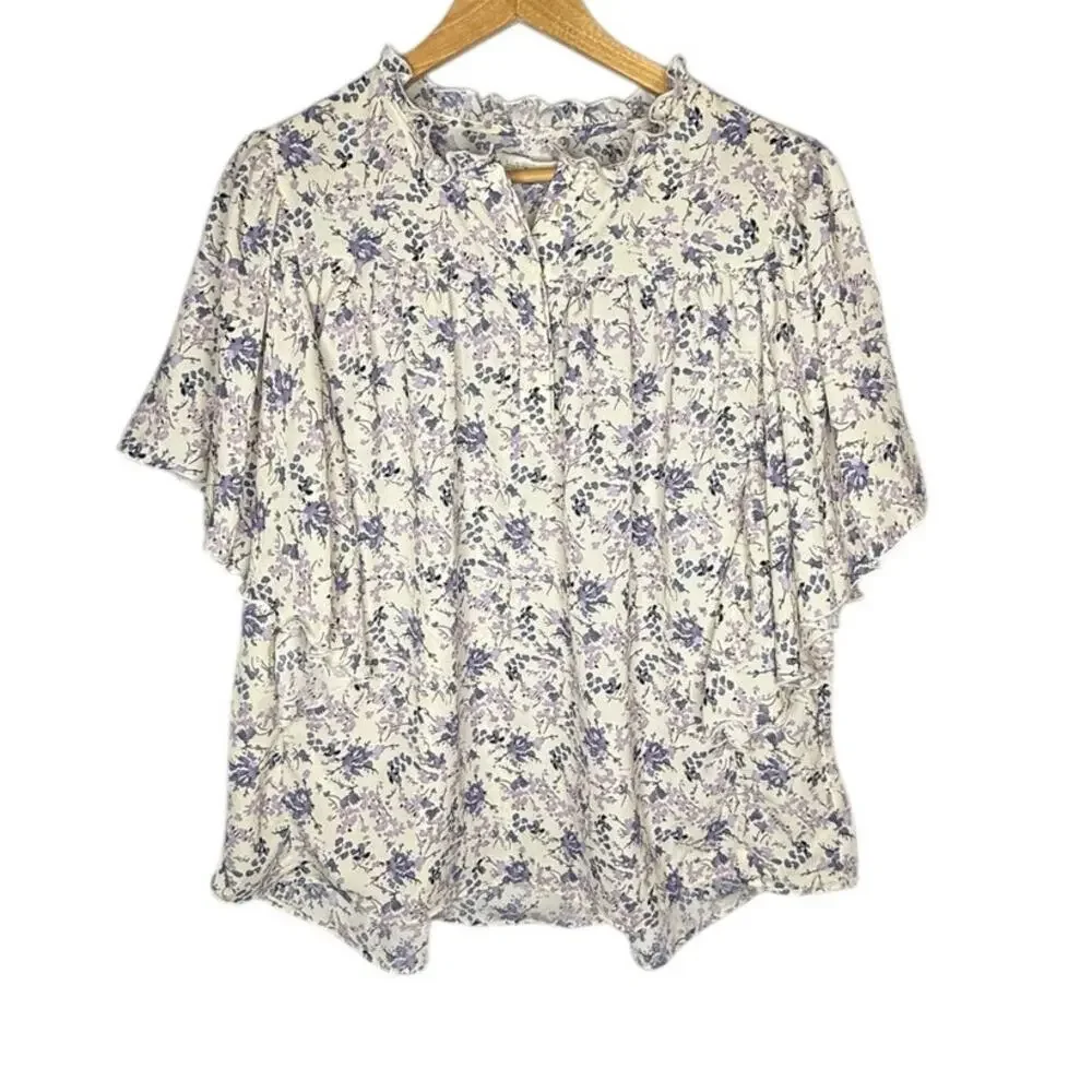 bishop + young White and Lavender Floral Flutter-Sleeve Blouse - Picture 4 of 8